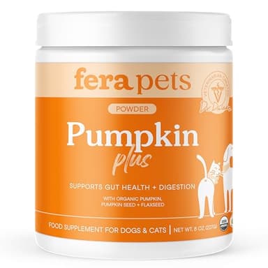 Fera Pets Cat & Dog Pumpkin Plus - Fiber Supplement - USDA Organic - Supports Gut & Digestive Health - Promotes Regularity - 7 Sources of Fiber - 90 Scoops