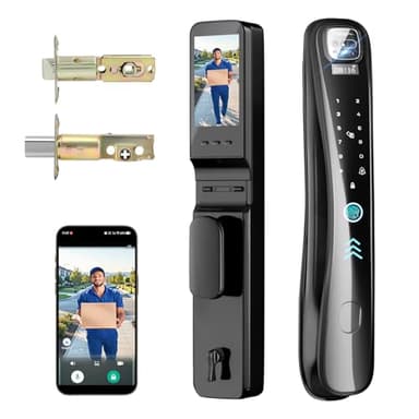 Smart Lock with Camera & Video Doorbell, 8-in-1 Keyless Entry Door Lock with Keypad, Smart Deadbolt for Front Door, Fingerprint Lock Built-in Wi-Fi, Voice Control & Remote Control, Two-Way Talk