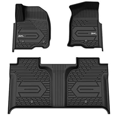 3W Floor Mats Fit for 2019-2024 2025 Chevy Silverado/GMC Sierra 1500 & 2020-2024 2025 Chevrolet Silverado/GMC Sierra 2500 HD/3500HD Crew Cab TPE All Weather Custom Fit, with Factory Carpeted Storage