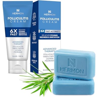Hermon Folliculitis Treatment Cream & Antifungal Soap with Tea Tree Oil: Effective Treatment for Folliculitis Scalp Face and Body - Relief of Itch for Ringworm Jock Itch Tinea Versicolor Athletes Foot