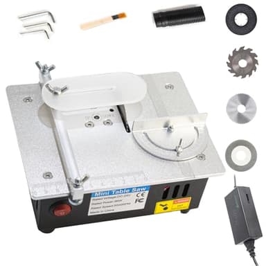 Mini Table Saw, RTOVZON 96W Mini Desktop Electric Saw Cutter 7.1"x5.5", Cut Thickness Adjustable Precision Craft Table Saw with Speed & Angle Adjust 4* Blades, Available for Wood/PCB/Acrylic/Plastic