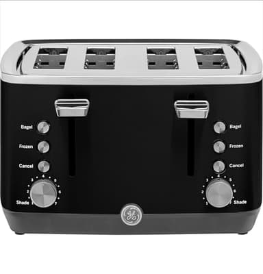 GE 4 Slice Toaster | Extra Wide Slots for Bagels, Breads, Waffles & More | 7 Shade Options | Countertop Kitchen Essentials | 1500 watt, Black