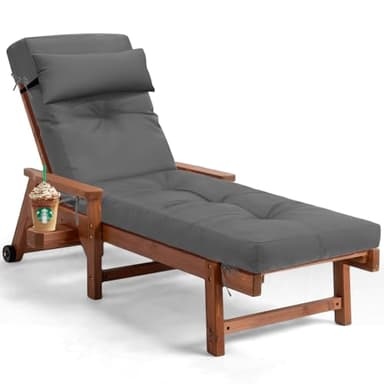 Waterproof Lounge Chair Cushion Outdoor for Chairs, Fade Resistant Patio Lounger Replacement Chaise Cushions with 6 Ties, Thickened Memory Foam Pool Chaise Chair Cushions, 76x22x4.7 Inches Bright Gray