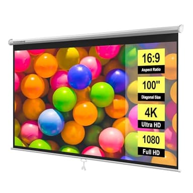 VIVOHOME 100 Inch 16:9 Pull Down Projector Screen, HD 4K Retractable Movie Screen for Indoor Home Theater and Office, Manual Projection Screen with Auto Locking (87W x 49H Inch Display Area)