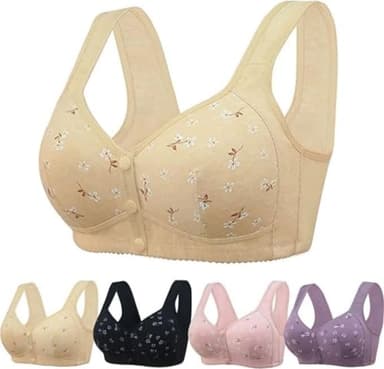 Daisy Bras for Older Women No Underwire Front Closure Comfort Senior Wireless Snap Closing Bra Apricot 38C