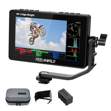 FEELWORLD F5 Prox 5.5 Inch 1600nit Field Camera Monitor Touch 4K HDMI 3D LUT Waveform for DSLR Mirrorless Camera Help Filmmakers Videographer Outdoor Accurate Focus and Expose with F750 Battery Bag