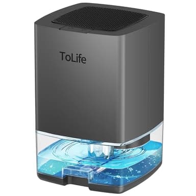 ToLife Dehumidifiers for Home 30 OZ Water Tank with Auto-Off 500 sq.ft Portable Small Dehumidifier for Bathroom Bedroom RV Closet Room 7 Colors LED Light, Gray