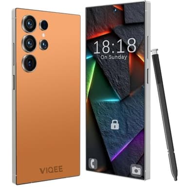 viqee Android Smartphone 8+256GB | 6.8" HD Screen, 4500 mAh & 21+8 MP Camera | Unlocked with Dual-SIM, Face ID & OTG - Affordable Without a Contract(Orange)