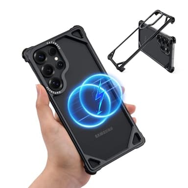 XAOVUIR for Samsung Galaxy S25 Ultra Case Compatible with Magsafe, Aluminum Metal S25 Ultra Phone Case Slim Thin, 4 Corner Shockproof Protection Bumper Case for Galaxy S25 Ultra, Black