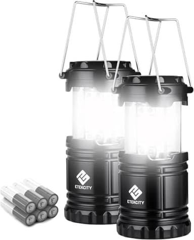 Etekcity Lantern Camping Essentials Lights, Led Flashlight for Power Outages, Survival Gear and Supplies for Emergency, Hurricane Preparedness Items , Battery Operated Lamp, 2 Pack, Black