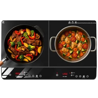 JollyOne Double Burner Induction Cooktop, 1800W Portable Induction Cooktop 2 Burner with 9 Temp & Power Independent Touch Control, Electric Stove Top Cooker with Safety Lock, 3 Hour Timer