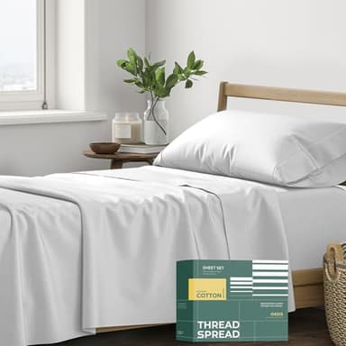 THREAD SPREAD 100% Organic Cotton Sheets Twin Size - 3 PC Organic Cotton Twin Size Percale Weave Sheet Set, Soft, Cooling, Crisp & Breathable, 16" Deep Pocket Bedding Set for Dorm Room - Light Grey