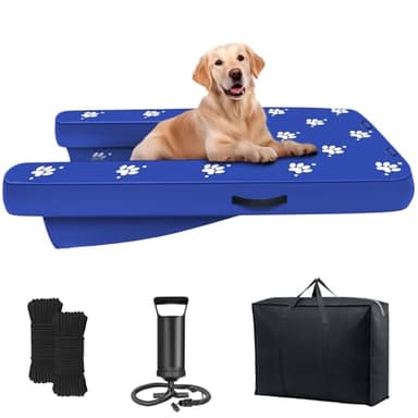 NGNFZQ Inflatable Dock Platform, Dog Boat Ramp Floating Non-Slip Oxford and PVC with Water Ramp for Dogs Pool, Dock, Lake with Traction Rope, Manual Air Pump (4.7ft x 3ft x 6in) Blue