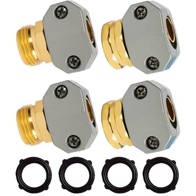 Hourleey Garden Hose Repair Kit, 2 Sets Aluminum Alloy Garden Hose End Mender, Male and Female Water Hose Repair Fittings, Fit 5/8" and 3/4" Connector, with 4 Extra Hose Washers