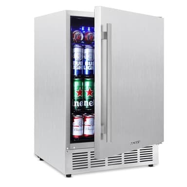 MZAVP Outdoor 24 Inch Beverage Refrigerator, 180 Can Built-in or Freestanding Beverage Cooler, Stainless Steel Door, Waterproof and Fast Cooling & Low Noise - Home and Patio Use