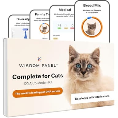 Wisdom Panel Complete: Comprehensive Cat DNA Test kit for 45 Health Genetic Health Conditions, 70+ Breeds and populations, 25+ Traits, Blood Type - Pack of 2