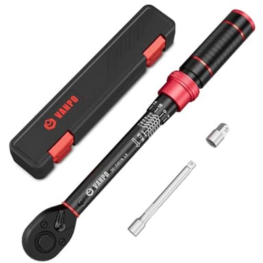 VANPO 1/4-inch Drive Click Torque Wrench, 20-240 in. lb/2.3-27.1 Nm, Inch Pound Torque Wrench Set with 1/4" to 3/8" Adapter, 10cm Extension Bar, Small Bike Torque Wrench for MTB, Bicycle Maintenance