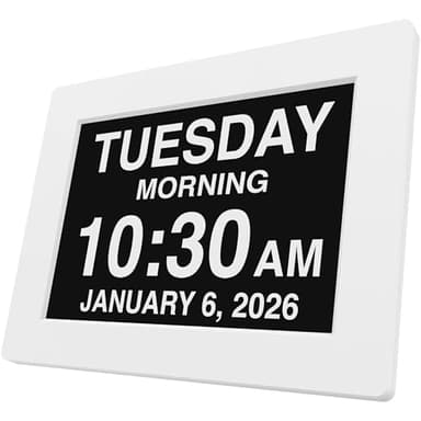 American Lifetime New 2026 Dementia Clock Large Digital Clock for Seniors, Large Display with Custom Alarms, Calendar Clock with Day & Date for Elderly, Clear Numbers Alzheimer Digital Clock White