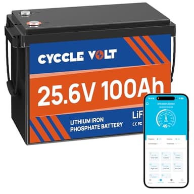 CYCCLEVOLT 24V 100Ah LiFePO4 Battery with 100A Bluetooth BMS, APP Control, Low Temp Protection,MAX 2560W Power,8000+ Cycle 24V Lithium Battery, Perfect for RV, Trolling Motor, Marine, Off-Grid
