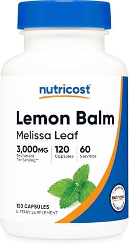 Nutricost Lemon Balm (3,000mg Equivalent) 120 Vegan Capsules - Melissa Leaf Lemon Balm Extract, 60 Servings