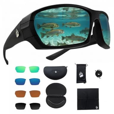 Fishing Glasses Pro Kit - Polarized Sunglasses With 4 Lenses for Clear Visibility in Offshore & Shallow Water - Eye Protection Sunglasses With TR-90 Frame for Ultimate Fishing Performance