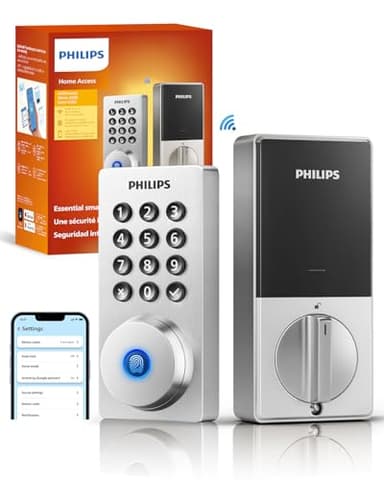 Philips Wi-Fi Door Lock, WiFi Smart Lock Keyless Entry Deadbolt for Front Door, Remote Control, Built-in WiFi, APP Fingerprint Passcode Unlock, Auto Locking