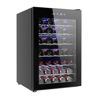 EUHOMY 45 Bottle Wine Cooler Refrigerator, Small Wine Fridge for Red, White and Champagne, 4.5 Cu.ft Mini Fridge with Adjust Temperature, Black