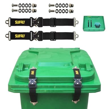 Bear Proof Trash Can Locks,Universal Animal-Proof Garbage Can Lid Straps Against Raccoons and Wildlife,Adjustable Heavy Duty Security Strap for 28-96 Gallon Outdoor Bins (2 PCS)