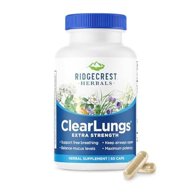 RidgeCrest Herbals ClearLungs Extra Strength, Natural Lung, Nasal Health Formula, Bronchial, Respiratory, Sinus, Mucus Support (60 Caps, 30 Serv)