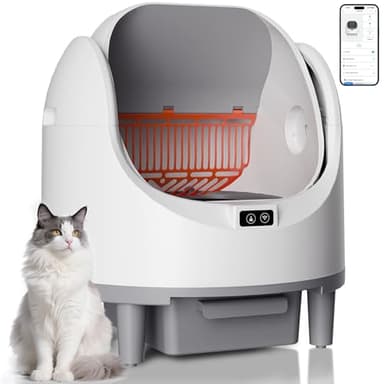 Bashaw Self Cleaning Litter Box, Automatic Cat Litter Box for Multiple Cats, App Control with Safety Sensors, Open Top, Includes Scent Cartridge & Trash Bags
