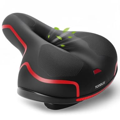 TONBUX Comfortable Bike Seat for Men Women with Dual Shock Absorbers, Memory Foam Bicycle Seat with Waterproof Cover, Padded Bike Saddle for Commuter, Mountain, Stationary, Cruiser Bike