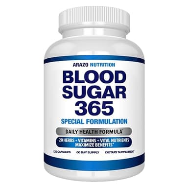 Arazo Nutrition Blood Sugar 365 Supplement โ Supports Healthy Energy Levels - 120 Herbal Pills - 60 Day Supply