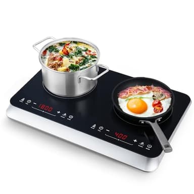 COOKTRON Double Induction Cooktop Burner with Fast Warm-Up Mode, 1800w 2 Burner with 10 Temperature 9 Power Settings, Portable Dual Induction Cooker Cooktop with Child Safety Lock & Time