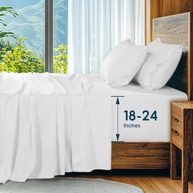 SONORO KATE 100% Egyptian Cotton Sheets Set, Extra Deep Pocket up to 18"-24",1000 High Thread Count, Soft & Breathable 5-Star Hotel Sateen Bed Sheets - 4 PC (White,Queen)