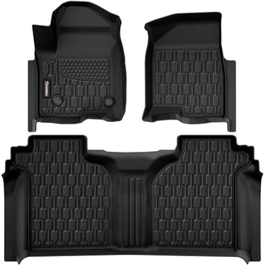 Floor Mats Fit for 2019-2026 Chevy Silverado 1500/GMC Sierra 1500, 2020-2026 Chevrolet Silverado/GMC Sierra 2500HD/3500HD Crew Cab with Rear Under-Seat Storage, TPE All Weather Floor Liner Car Mats