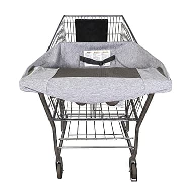 Boppy Compact Shopping Cart Cover, Antibacterial Treated, Gray Heathered with Storage Pouch, Easy-on Stretch Fabric for Single and Wide Shopping Carts and Playground Swings, 6-48 Months