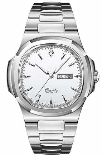 BESTKANG Men Quartz Movement Watch,Waterproof Luminous Men's Watch, Stainless Steel Strap Business Watches (Silver White)