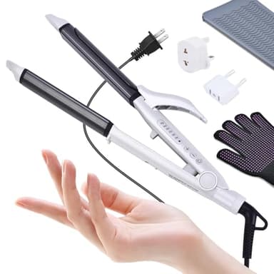 VGR Dual Voltage(100~250V) Travel Curling Iron with European Plug Adapter for International Travel, Europe Travel Essentials for Women, European Travel Must Haves