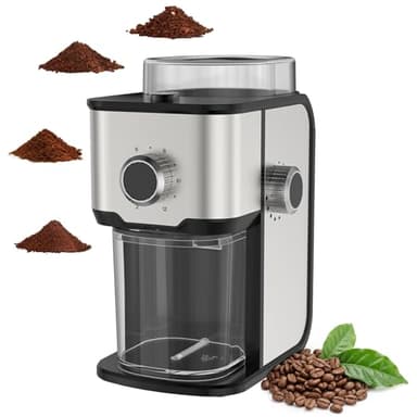 Ollygrin Burr Coffee Grinder Electric, Adjustable Flat Burr Coffee Grinder, Coffee Beans Grinder for Home Use, Compact with 14 Grind Sizes for Home & Office