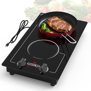 VBGK 2 burner Induction cooktop,110V 2300W double burner hot plate with LED Touch Screen, 9 Power Levels, Kids Lock & Timer, Overheat Protection, knob and touch control Double Induction Cooktop