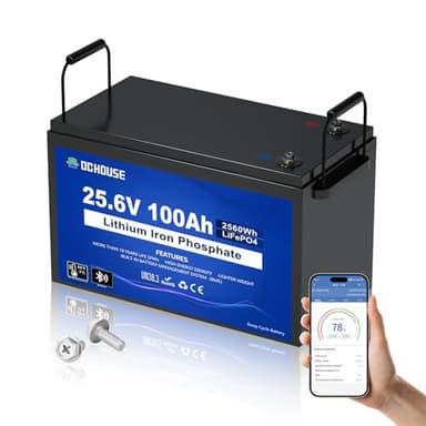DC HOUSE 24V 100Ah LiFePO4 Bluetooth Lithium Battery, Smart BMS with Low Temp Cut-Off, Up to 15000 Cycles, Perfect for Trolling Motors, Marine, Boat, RV, Camper, Home Energy Storage