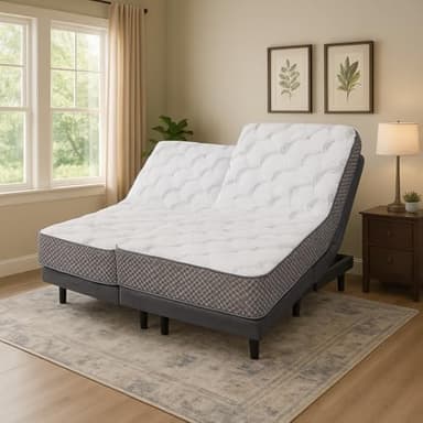 Split Queen Massaging Zero Gravity Adjustable Bed Frame and 9" Hybrid Mattresses