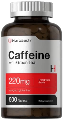 Horbäach Caffeine Pills 220mg with Green Tea | 500 Tablets | Vegetarian, Non-GMO & Gluten Free
