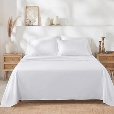 California Design Den Split King Sheets Sets for Adjustable Bed - Soft 400 Thread Count Sateen, Natural 100% Cotton Sheets, Deep Pockets for a Snug Fit, Durable Bedding Set - White