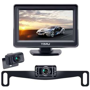 YIMU Backup Camera System with License Plate Backup Reverse Camera, Easy Installation, Plug & Play, DIY Guide Lines, 150° Wide Angle, Night Vision, IP69K Waterproof, Optional Dual Bracket K4302