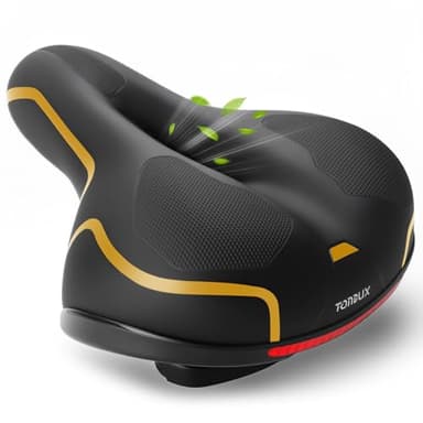 TONBUX Comfortable Bike Seat for Men Women with Dual Shock Absorbers, Memory Foam Bicycle Seat with Waterproof Cover, Padded Bike Saddle for Commuter, Mountain, Stationary, Cruiser Bike