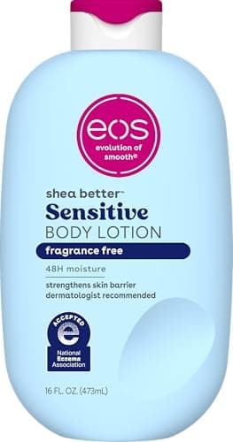 eos Shea Better Sensitive Skin Body Lotion - Fragrance-Free, 48-Hour Moisture Eczema Cream & Dry Skin Relief, Vegan, 16 fl oz (Packaging may vary)