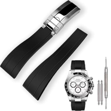 KaiMai 20mm Rubber Watch Band for Rolex Submariner,Daytona, Ghost,Yachtmaster & More,Waterproof,With Classic Rolex Style Deployment Clasp-Black