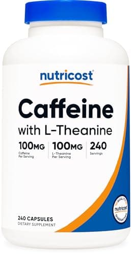 Nutricost Caffeine with L-Theanine, 100mg of Each, 240 Capsules, 240 Servings - Non-GMO and Gluten Free