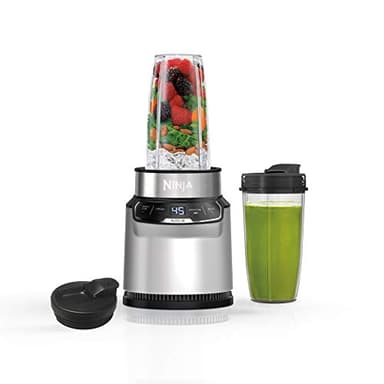 Ninja | Blender | Nutri Pro | Single Serve | For Smoothies, Salsa, Shakes and Frozen Drinks | Includes 2 Smoothie Cups & Lids | Crushes Ice, Fruit & Veggies |Silver | BN401